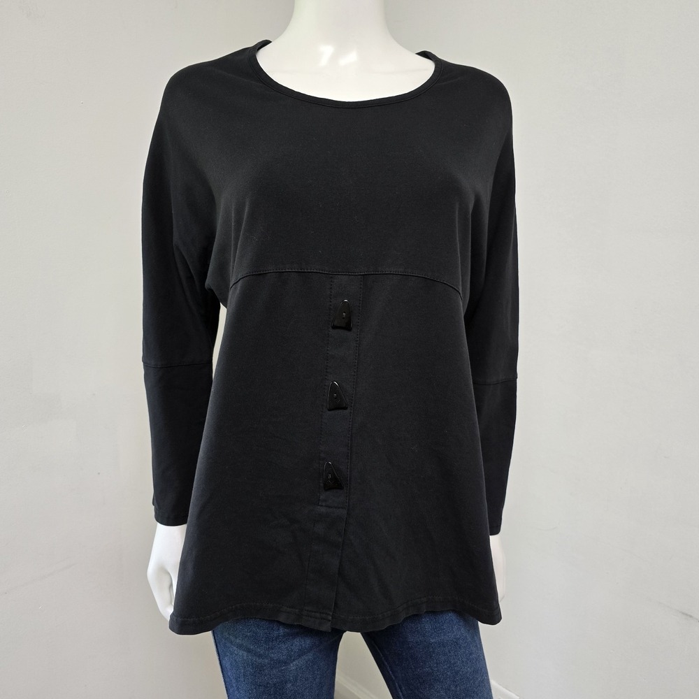 Iridium Top Size S Shirt Long Sleeve Minimalist Lagenlook Black Cotton Lycra